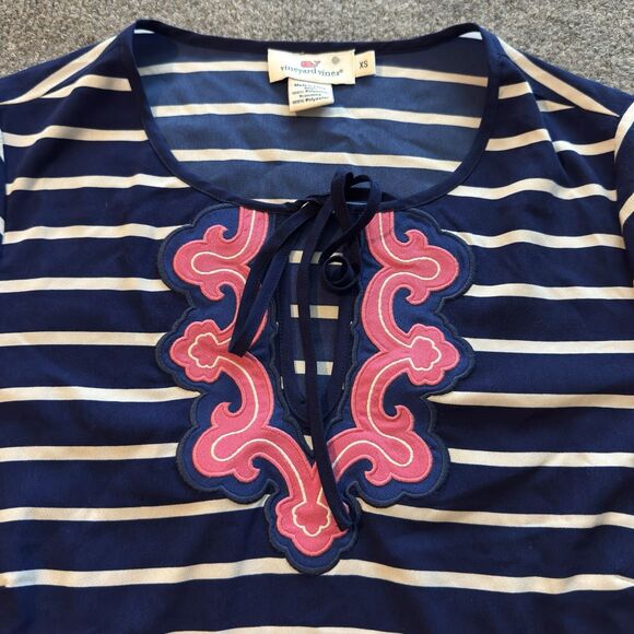 Vineyard Vines Striped Popover Peasant Blouse Top Blue White Pink Women’s XS - Picture 2 of 6